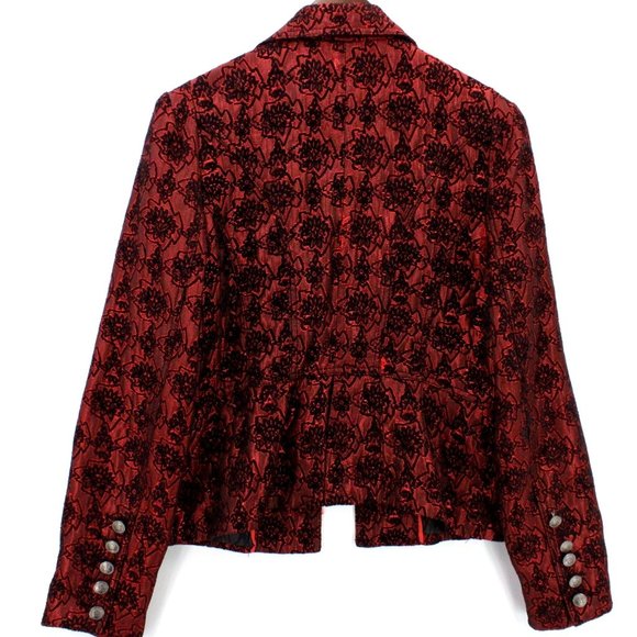 Vintage CASS Jacket Womens Red Knit Button Front Abstract Pattern Large 80s Rare - Picture 8 of 10